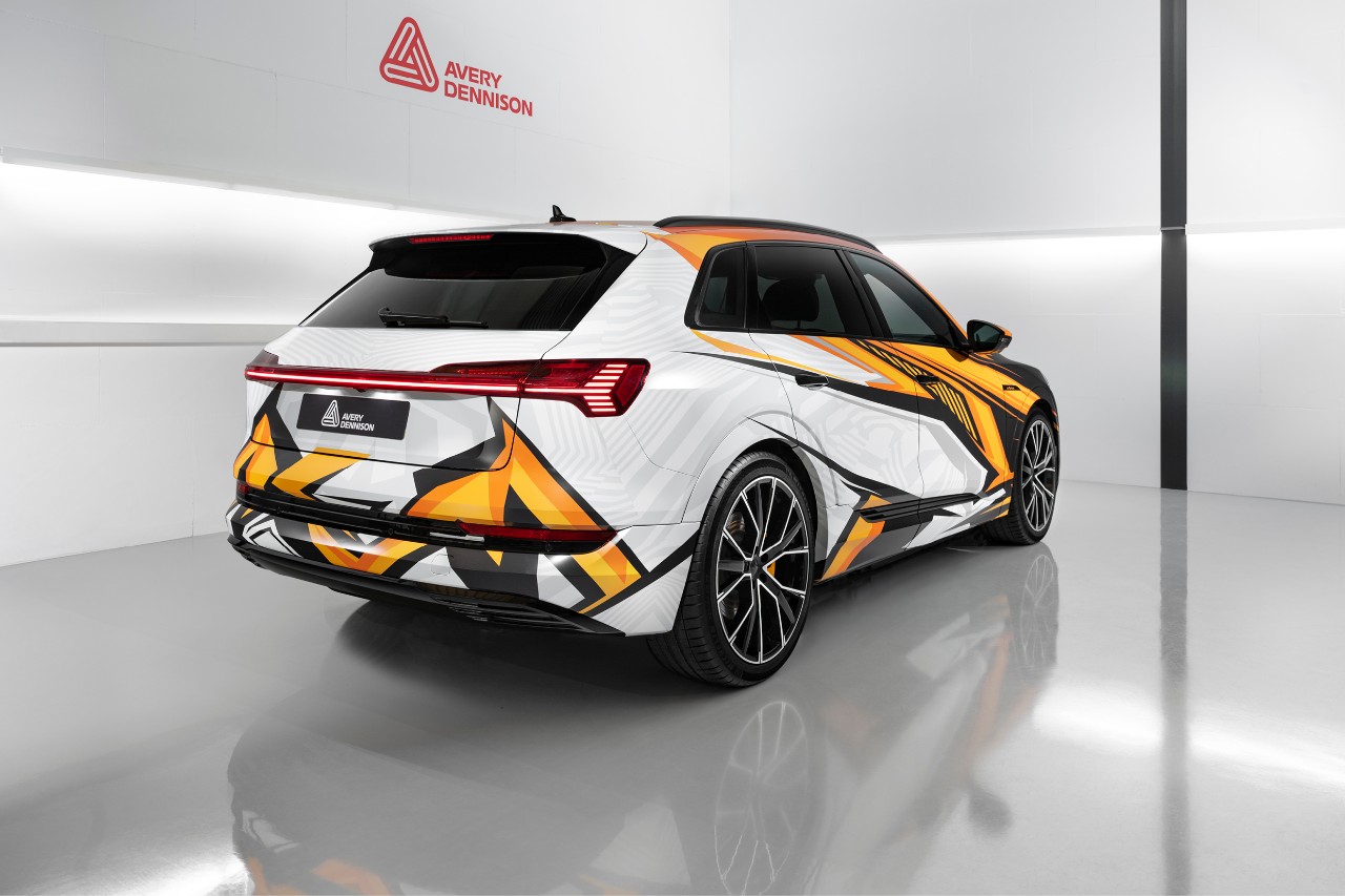 Rear view of an Audi with a custom Avery Dennison graphic wrap